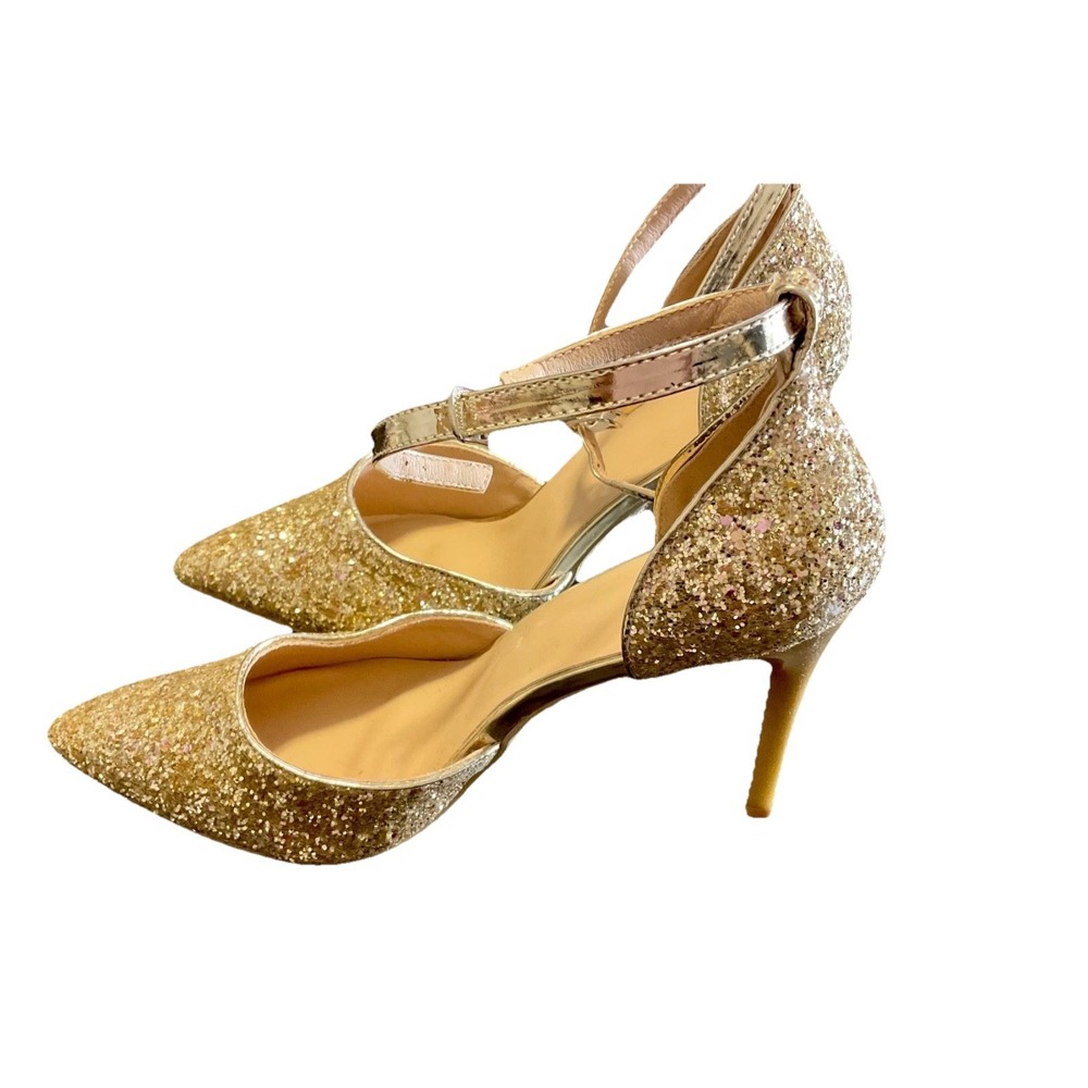 Sequin Decor Metallic Detail Ankle Stiletto Shoes US 9.5 Holiday New Year's Eve - Picture 6 of 7